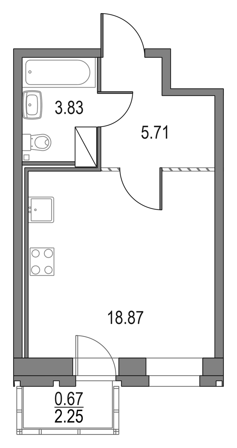 Квартира студия 28.41 м², 3/19 эт., ЖК «Приморский квартал»